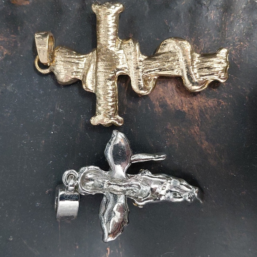 Gold and Silver Angel and Cross Pendant Set - Picture 3 of 4
